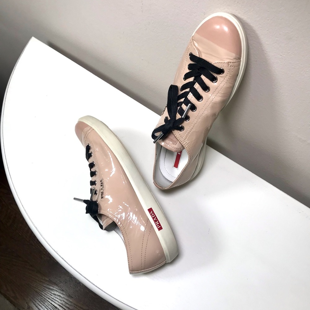 Prada Beige Patent Leather Sneakers sz 7.5-8